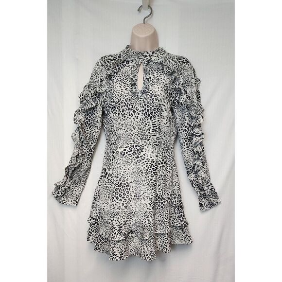 Glamorous Curve Leopard Print Frill Accents High Neck Mini Dress Size XSmall - Picture 5 of 12